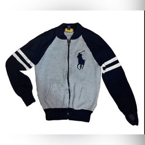 Polo Ralph Lauren Gray and Navy LARGE Polo man full zippered sweater size 8